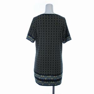 Leilian チュニック カットソー 総柄 ボートネック 半袖 11 L カーキ ベージュ