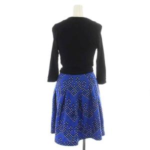 DIANE von FURSTENBERG ワンピース フレア ひざ丈 七分袖 リボン カシュクール Vネック 切替 総柄 ボックスプリーツ 絹 シルク混 0 XS 黒