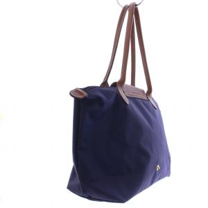 Longchamp トートバッグ ハンドバッグ ナイロン レザー 紺 ネイビー 茶 ブラウン