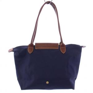 Longchamp トートバッグ ハンドバッグ ナイロン レザー 紺 ネイビー 茶 ブラウン