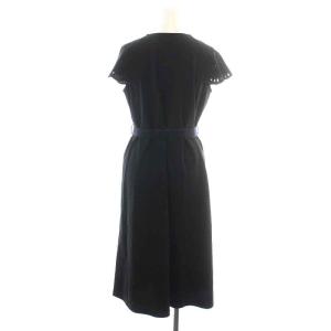 BLUE LABEL CRESTBRIDGE コンパクトクリアーポンチドレス ワンピース ひざ丈 フレア 半袖 フレンチスリーブ カットワーク ベルト チェック ストレッチ