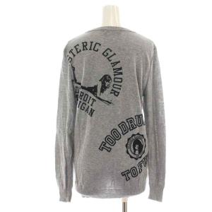 HYSTERIC GLAMOUR ニットカーディガン 長袖 Vネック ロゴプリント ヒスガール F グレー 黒 ブラック