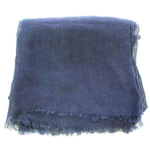 DOLCE&GABBANA ストール ショール 大判 フリンジ 麻 リネン 紺 ネイビー