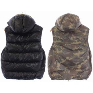 DUVETICA リバーシブル ダウンベスト ジャケット ジップアップ フード カモフラ 迷彩 50 XL 黒 ブラック カーキ
