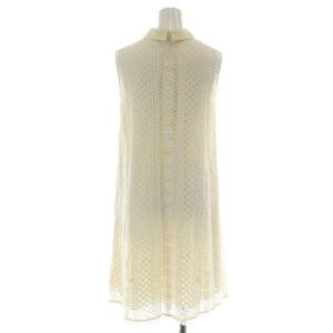 Lois CRAYON ワンピース ひざ丈 フレア ノースリーブ レース 襟 M 白 ホワイト