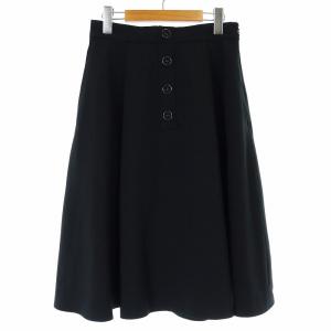 23年製 フレアスカート ひざ丈 フェイクボダン ストレッチ 34 S 黒 ブラック 6334120 /KU