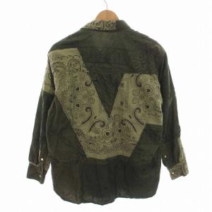 Seveskig DYE BANDANA SHIRT バンダナ シャツ パッチワーク 総柄 カットオフ 長袖 S カーキ