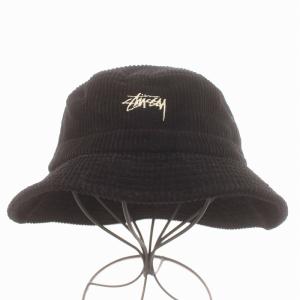 STUSSY 帽子 ハット コーデュロイ ロゴ刺繍 S/M 黒 ブラック
