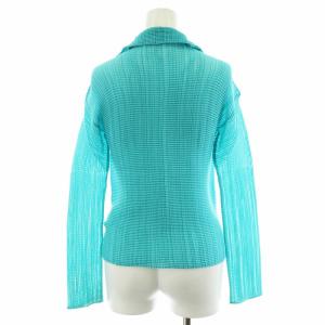 ISSEY MIYAKE シャツ ブラウス 長袖 横プリーツ 2 M 水色 ライトブルー