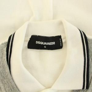 DSQUARED2 カットソー スウェット トレーナー ポロシャツドッキング レイヤード風 長袖 袖チェック柄 ロゴプリント S グレー 白 ホワイト