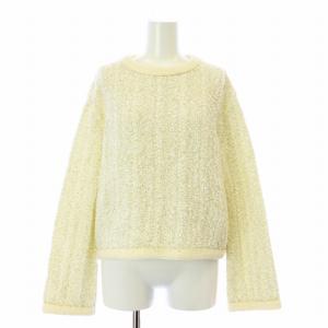 23AW ミックス ラメ ツイード ニット セーター 長袖 クルーネック ウール混 オフホワイト 1513-299-4733