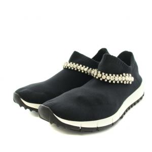 JIMMY CHOO VERONA クリスタル付き Black ニットスニーカー シューズ スリッポン ブラック
