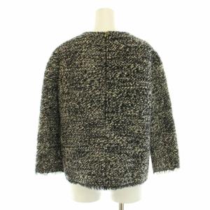 Drawer カットソー 長袖 クルーネック ツイード ウール カシミヤ混 シルク 麻 リネン混 38 M 黒 ブラック 白 ホワイト