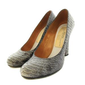 マルタンマルジェラ ここのえ パンプス アーモンドトゥ ハイヒール パイソン型押し レザー 36.5 23.5cm