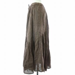 BEAMS 120%LINO ティアードスカート 麻 リネン ロング マキシ フレア 40 L 茶 ブラウン