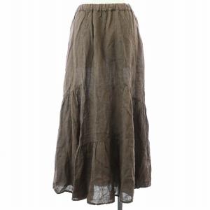 BEAMS 120%LINO ティアードスカート 麻 リネン ロング マキシ フレア 40 L 茶 ブラウン