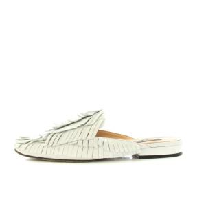 Sergio Rossi フリンジミュールサンダル シューズ ロゴプレート レザー 36.5 23.5cm 白 ホワイト