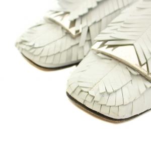 Sergio Rossi フリンジミュールサンダル シューズ ロゴプレート レザー 36.5 23.5cm 白 ホワイト