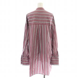 ENFOLD 22SS シャツ 長袖 ニット ストライプ ノーカラー バンドカラー 切替 オーバーサイズ レイヤード プルオーバー 38