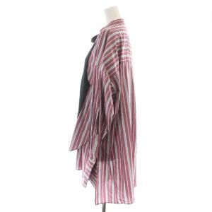 ENFOLD 22SS シャツ 長袖 ニット ストライプ ノーカラー バンドカラー 切替 オーバーサイズ レイヤード プルオーバー 38