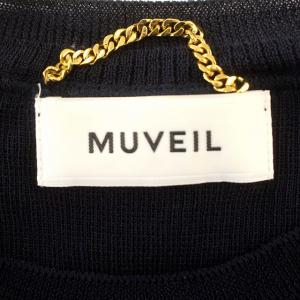 MUVEIL 半袖 ニット カットソー 刺繍 ラインストーン 38 M ネイビー 紺