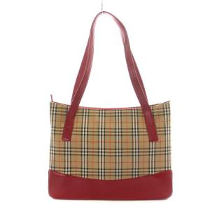 BURBERRY トートバッグ ノバチェック ロゴ ジャガード レザー ベージュ レッド ブラック