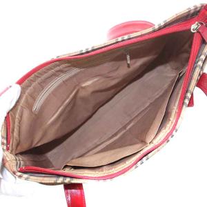 BURBERRY トートバッグ ノバチェック ロゴ ジャガード レザー ベージュ レッド ブラック