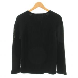 EMPORIO ARMANI ニット セーター Vネック 長袖 リブ編み ロゴプリント ウール 46 S 黒 ブラック