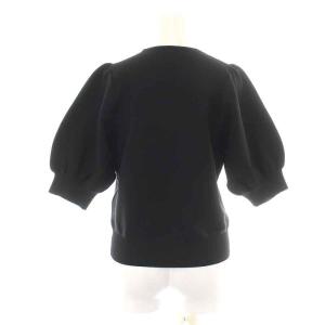 UNITED ARROWS 24SS Pパフスリーブガーターニット カットソー 五分袖 クルーネック F 黒 ブラック 1518-199-1701