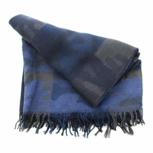 EPOCA UOMO ストール フリンジ カモフラ 迷彩柄 ウール混 ロゴ 紺 ネイビー 黒 ブラック