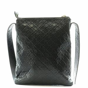 GHERARDINI ショルダーバッグ 総柄 型押し レザー 黒 ブラック