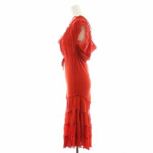 Jean Paul GAULTIER SOLEIL ワンピース ミモレ ロング 半袖 刺繍 S レッド