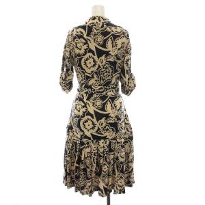 DIANE von FURSTENBERG ラップ ワンピース ひざ丈 花柄 総柄 五分袖 シルク 2 S ベージュ 紺 ネイビー