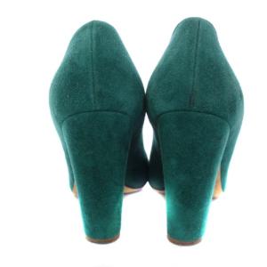 Sergio Rossi パンプス チャンキーヒール ラウンドトゥ スエード 39 26cm 緑 グリーン