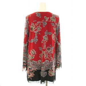 VIVIENNE TAM チュニック ラウンドネック 長袖 フレアスリーブ 花柄 40 L 赤 レッド 黒 ブラック