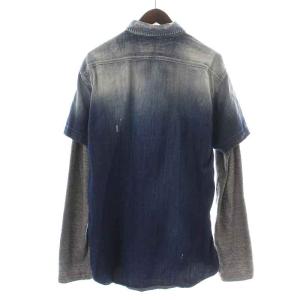 DSQUARED2 カジュアルシャツ デニム レイヤード 長袖 ペイント リペア ダメージ USED加工 ロゴプリント 50 L 紺 ネイビー