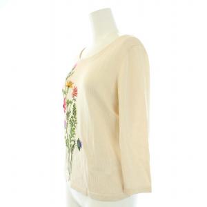 SYBILLA フラワーニードルプルオーバー ニット セーター 七分袖 花柄 刺繍 M ベージュ