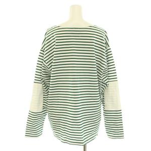 Nigel Cabourn コットンビッグバスクボーダーTシャツ バスクシャツ ボートネック 長袖 エルボーパッチ 6 S 白 ホワイト 緑 グリーン