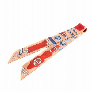 Hamais des En Desordre ツイリー スカーフ ベルト柄 シルク 絹 マルチカラー オレンジ 赤 レッド