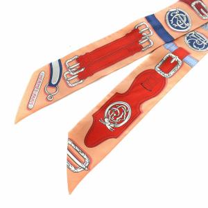 HERMES Hamais des En Desordre ツイリー スカーフ ベルト柄 シルク 絹 マルチカラー オレンジ 赤 レッド