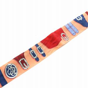 HERMES Hamais des En Desordre ツイリー スカーフ ベルト柄 シルク 絹 マルチカラー オレンジ 赤 レッド