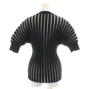 HYKE 20SS ニット カットソー 半袖 フレンチスリーブ クルーネック ワイドリブ ストライプ バイカラー 1 S 黒 ブラック