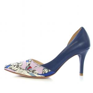 COLE HAAN パンプス 花柄 切替 ポインテッドトゥ レザー 5.5B 22.5cm 紺 ネイビー ピンク