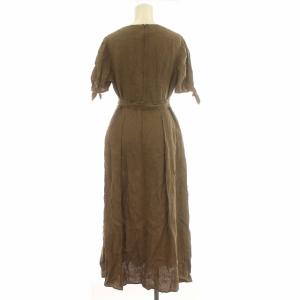Leilian by Eriko Nakamura リネン ワンピース ロング 半袖 麻 リボンベルト F 茶 ブラウン
