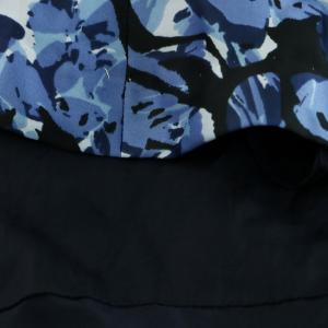 Leilian フレアスカート ひざ丈 総柄 13+ XL 青 ブルー 黒 ブラック