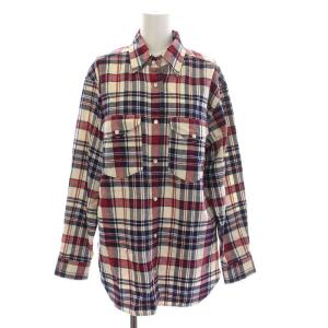 シャツ ブラウス チェック 長袖 36 S 赤 レッド 紺 ネイビー 白 ホワイト
