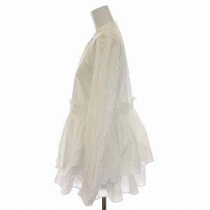 UNITED ARROWS 23SS P タフタ レディ ブラウス シャツ バンドカラー ペプラム 長袖 白 ホワイト