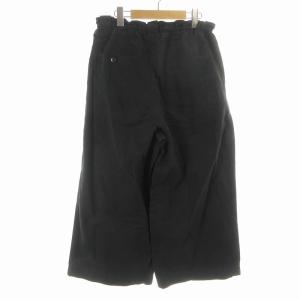 MHL. COTTON LINEN PLAIN WEAVE ワイドパンツ フリル クロップド 2 M 黒 ブラック 595-0143504