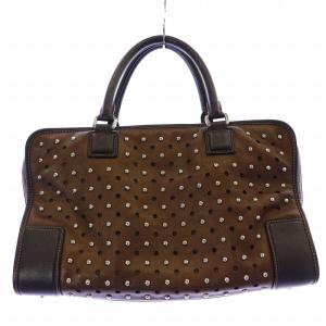 LOEWE アマソナ36 ハンドバッグ レザー パンチング スタッズ チャーム ブラウン