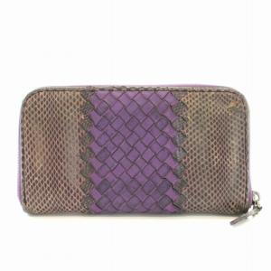 BOTTEGA VENETA 長財布 小銭入れ ラウンドファスナー イントレチャート パイソン型押し レザー 紫 パープル